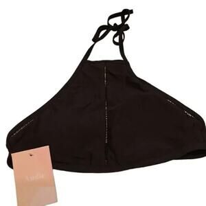 NWT Andie The High Neck Cropped Halter Bikini Top Tie Clasp Close XS Black #3875